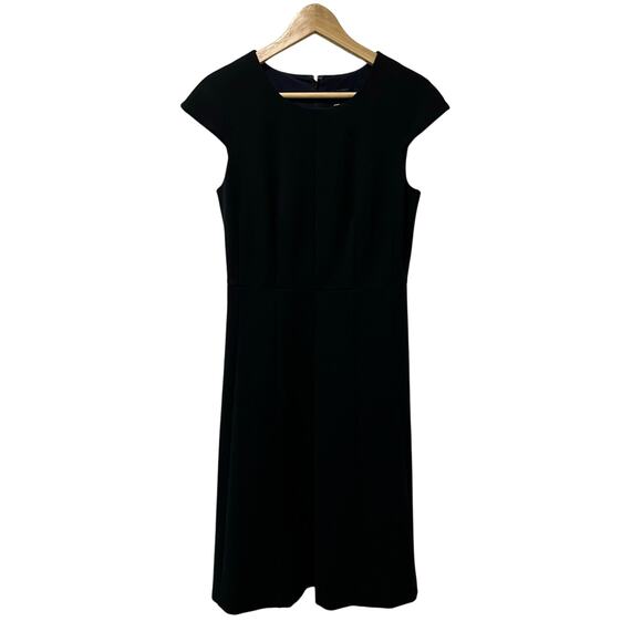 J.Crew Black Ponte Cap Sleeve A-Line Midi Dress Sz 4 Classic Workwear Minimalist - Picture 3 of 8